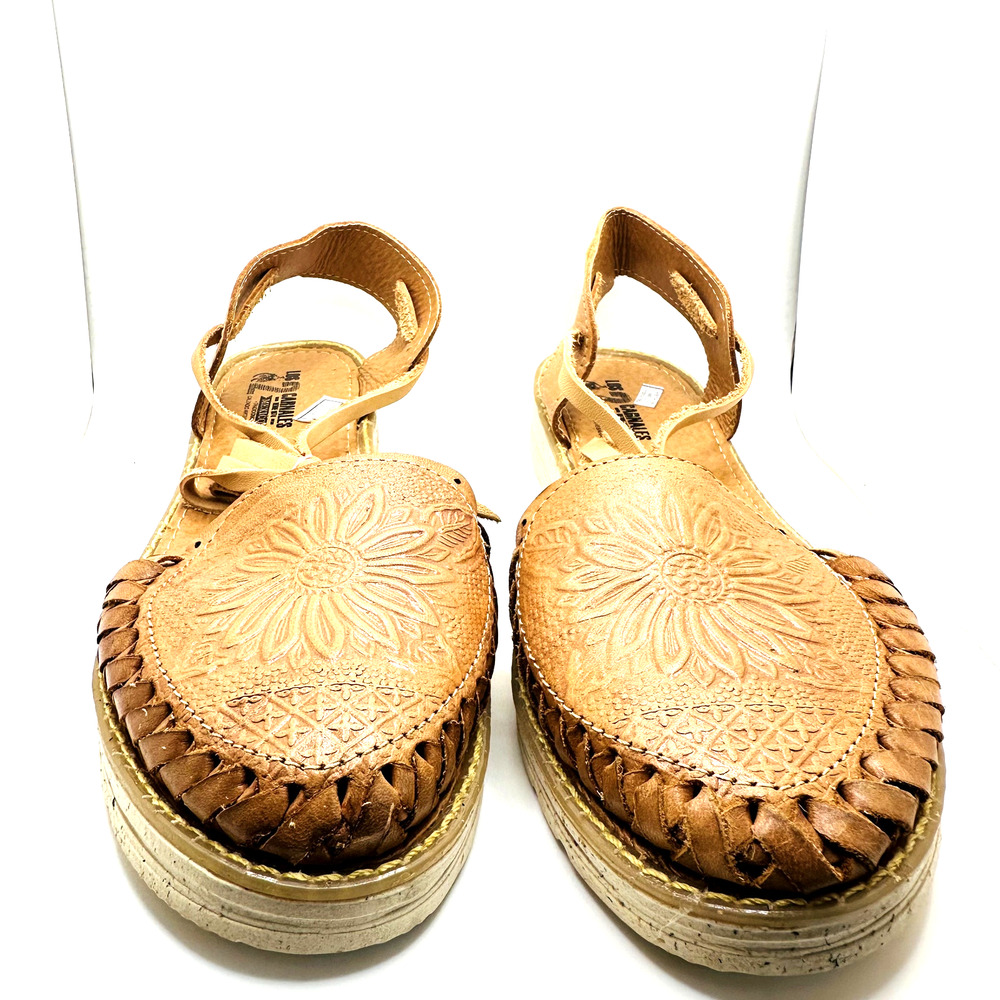 Los Carnales Sun Flower Leather Wrap Shoes Size 8 - Picture 2 of 5